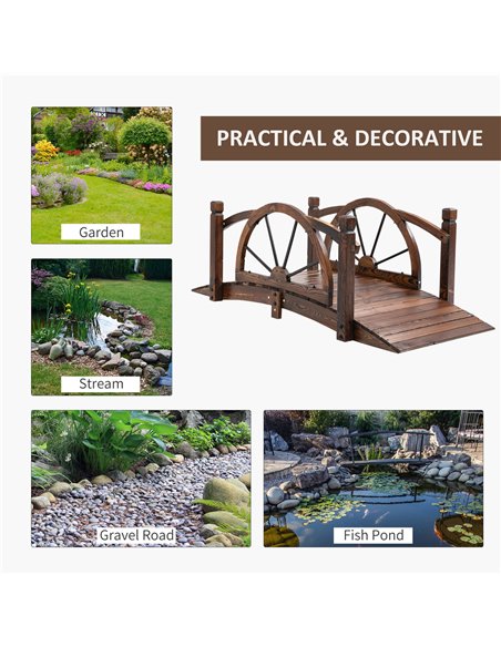 Outsunny Wooden Garden Bridge Decorative Arc Footbridge with Safety Guardrail Outdoor Lawn Pond Bridge Walkway Stained Wood 844- - pic 66360 | FastDaddyshop