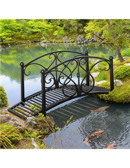 Outsunny 102L x 48W x 49H Classic Metal Garden Bridge with Safety Railings Arc Footbridge Decorative Pond  for Backyard Creek St - pic 66365 | FastDaddyshop