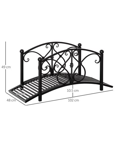 Outsunny 102L x 48W x 49H Classic Metal Garden Bridge with Safety Railings Arc Footbridge Decorative Pond  for Backyard Creek St