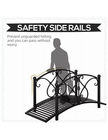 Outsunny 102L x 48W x 49H Classic Metal Garden Bridge with Safety Railings Arc Footbridge Decorative Pond  for Backyard Creek St