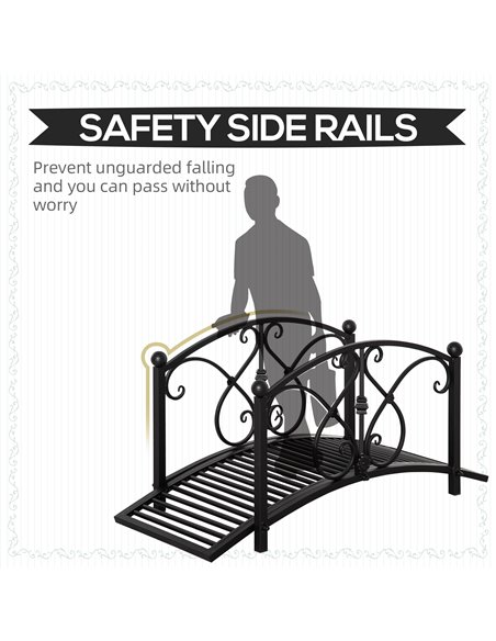 Outsunny 102L x 48W x 49H Classic Metal Garden Bridge with Safety Railings Arc Footbridge Decorative Pond  for Backyard Creek St - pic 66368 | FastDaddyshop