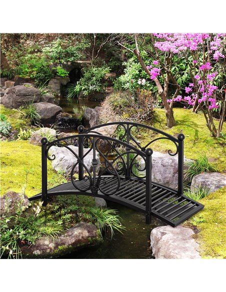 Outsunny 102L x 48W x 49H Classic Metal Garden Bridge with Safety Railings Arc Footbridge Decorative Pond  for Backyard Creek St - pic 66370 | FastDaddyshop