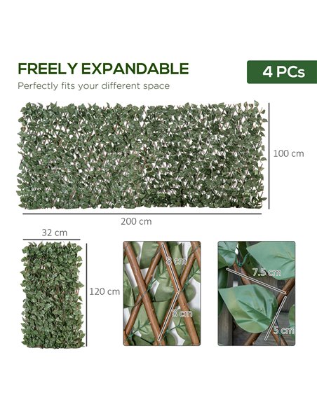 Outsunny 4 Pieces Expanding Trellis Fence, 2m x 1m Artificial Plant Fence, Decorative Trellis Garden Telescopic Hedge Privacy Sc - pic 66375 | FastDaddyshop