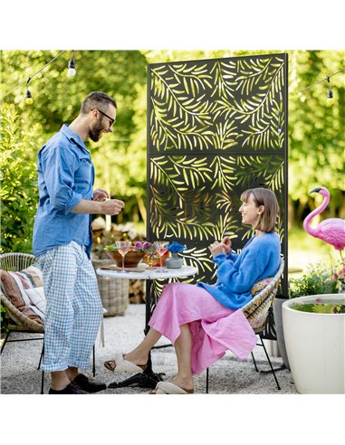 Outsunny Outdoor Privacy Screen with Stand and Ground Stakes, 6.5FT Metal Outdoor Divider, Decorative Privacy Panel for Garden W