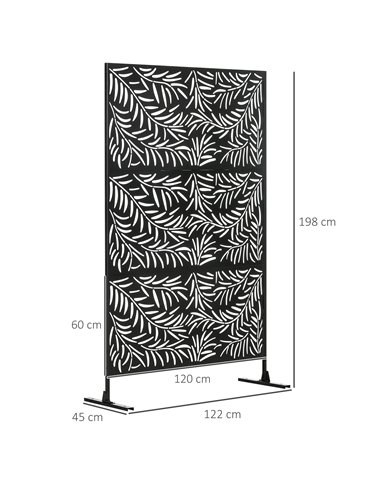 Outsunny Outdoor Privacy Screen with Stand and Ground Stakes, 6.5FT Metal Outdoor Divider, Decorative Privacy Panel for Garden W