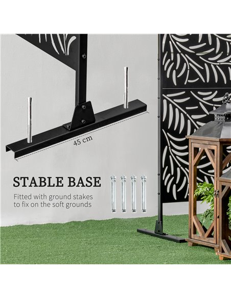 Outsunny Outdoor Privacy Screen with Stand and Ground Stakes, 6.5FT Metal Outdoor Divider, Decorative Privacy Panel for Garden W - pic 66386 | FastDaddyshop