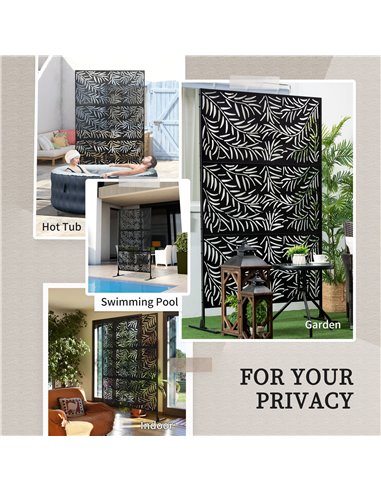 Outsunny Outdoor Privacy Screen with Stand and Ground Stakes, 6.5FT Metal Outdoor Divider, Decorative Privacy Panel for Garden W