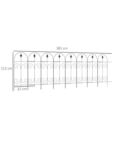 Outsunny 8PCs Decorative Garden Fencing, Rustproof Metal Wire Picket Fence Panels, Landscape Flower Bed Border Edging, Black 844