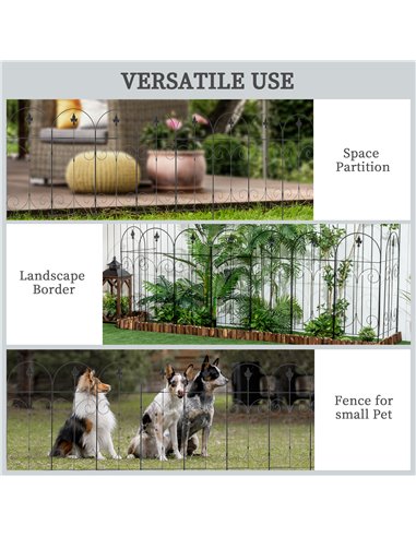Outsunny 8PCs Decorative Garden Fencing, Rustproof Metal Wire Picket Fence Panels, Landscape Flower Bed Border Edging, Black 844