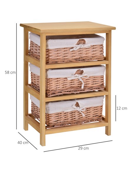 HOMCOM 3 Drawer Dresser Wicker Basket Storage Shelf Unit Wooden Frame Home Organisation Cabinet Bedroom Office Furniture Natural - pic 6642 | FastDaddyshop