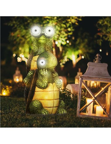 Outsunny Vivid 2 Tortoises GardenВ Statue with Solar LED Light, Outdoor Ornament Art Sculpture Home Decoration for Porch, Deck, 