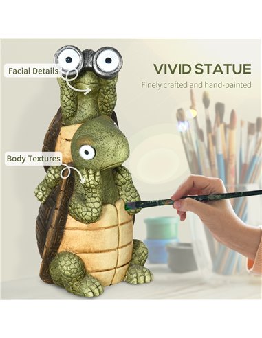 Outsunny Vivid 2 Tortoises GardenВ Statue with Solar LED Light, Outdoor Ornament Art Sculpture Home Decoration for Porch, Deck, 