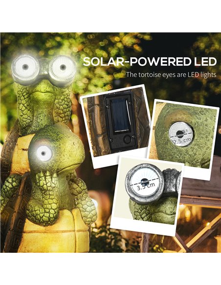 Outsunny Vivid 2 Tortoises GardenВ Statue with Solar LED Light, Outdoor Ornament Art Sculpture Home Decoration for Porch, Deck,  - pic 66440 | FastDaddyshop