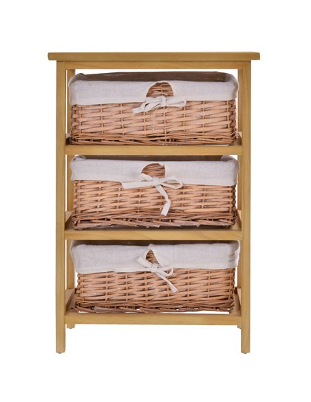 HOMCOM 3 Drawer Dresser Wicker Basket Storage Shelf Unit Wooden Frame Home Organisation Cabinet Bedroom Office Furniture Natural - pic 6647 | FastDaddyshop