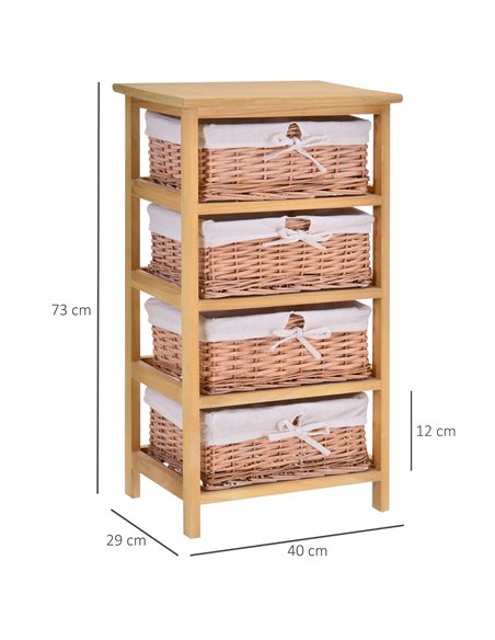 HOMCOM 4 Drawer Dresser Wicker Basket Storage Shelf Unit Wooden Frame Home Organisation Cabinet Bedroom Office Furniture Natural - pic 6650 | FastDaddyshop