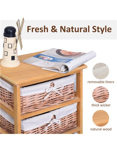 HOMCOM 4 Drawer Dresser Wicker Basket Storage Shelf Unit Wooden Frame Home Organisation Cabinet Bedroom Office Furniture Natural - pic 6652 | FastDaddyshop