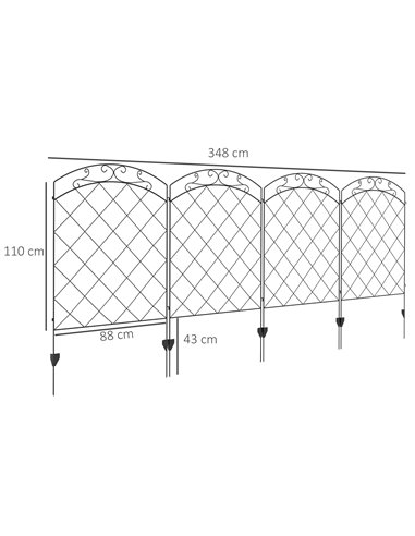 Outsunny Decorative Outdoor Steel Picket Fence Panels, Set of 4, with Elegant Swirls Design, Durable and Stylish, Classic Black 