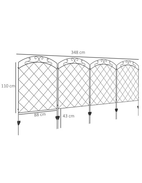 Outsunny Decorative Outdoor Steel Picket Fence Panels, Set of 4, with Elegant Swirls Design, Durable and Stylish, Classic Black  - pic 66537 | FastDaddyshop