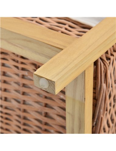 HOMCOM 4 Drawer Dresser Wicker Basket Storage Shelf Unit Wooden Frame Home Organisation Cabinet Bedroom Office Furniture Natural