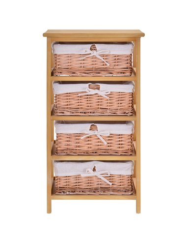 HOMCOM 4 Drawer Dresser Wicker Basket Storage Shelf Unit Wooden Frame Home Organisation Cabinet Bedroom Office Furniture Natural