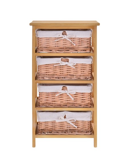 HOMCOM 4 Drawer Dresser Wicker Basket Storage Shelf Unit Wooden Frame Home Organisation Cabinet Bedroom Office Furniture Natural - pic 6656 | FastDaddyshop