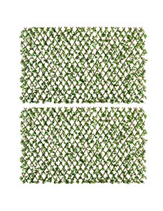 Outsunny 2 Pcs Expandable Faux Privacy Fence, 2 x 1m Decorative Trellis w/ Artificial Leaves, Garden Telescopic Hedge Privacy Sc