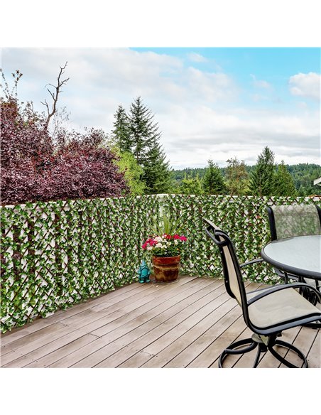 Outsunny 2 Pcs Expandable Faux Privacy Fence, 2 x 1m Decorative Trellis w/ Artificial Leaves, Garden Telescopic Hedge Privacy Sc - pic 66563 | FastDaddyshop