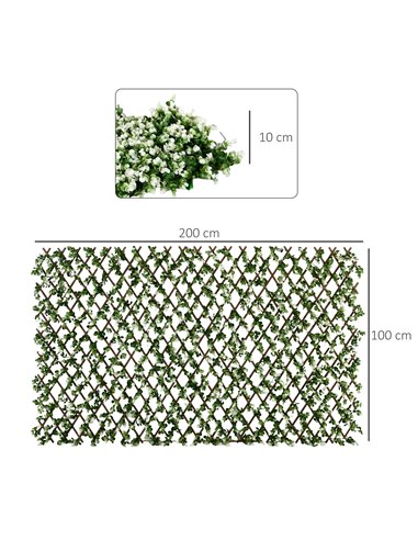 Outsunny 2 Pcs Expandable Faux Privacy Fence, 2 x 1m Decorative Trellis w/ Artificial Leaves, Garden Telescopic Hedge Privacy Sc