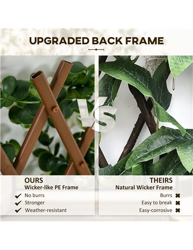 Outsunny 2 Pcs Expandable Faux Privacy Fence, 2 x 1m Decorative Trellis w/ Artificial Leaves, Garden Telescopic Hedge Privacy Sc