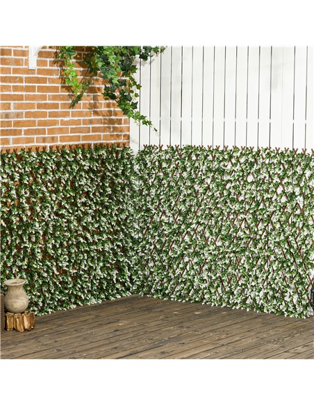 Outsunny 2 Pcs Expandable Faux Privacy Fence, 2 x 1m Decorative Trellis w/ Artificial Leaves, Garden Telescopic Hedge Privacy Sc - pic 66569 | FastDaddyshop