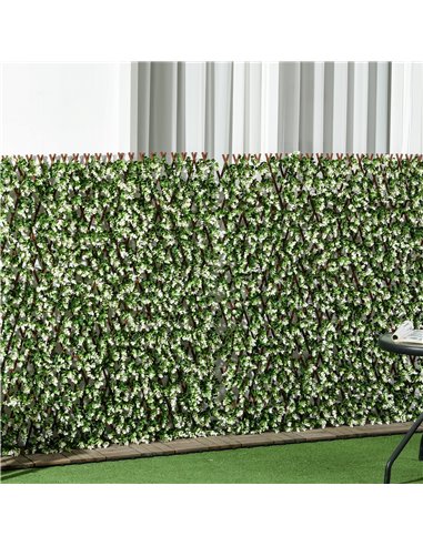 Outsunny 2 Pcs Expandable Faux Privacy Fence, 2 x 1m Decorative Trellis w/ Artificial Leaves, Garden Telescopic Hedge Privacy Sc