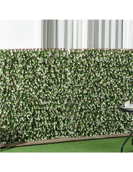 Outsunny 2 Pcs Expandable Faux Privacy Fence, 2 x 1m Decorative Trellis w/ Artificial Leaves, Garden Telescopic Hedge Privacy Sc - pic 66570 | FastDaddyshop