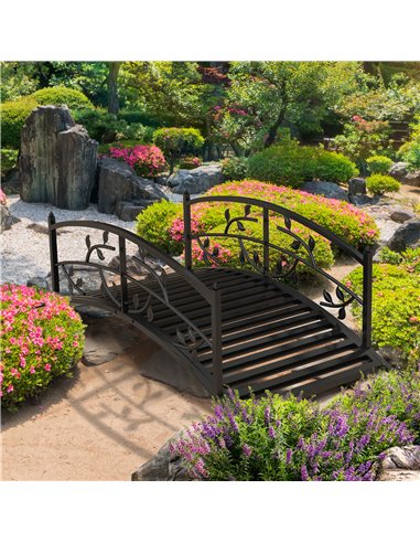 Outsunny 1.2M Metal Decorative Vine Pattern Arch Garden Bridge, Black 844-773V00BK