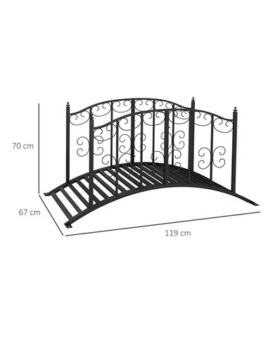 Outsunny 1.2M Metal Decorative Scrollwork Arch Garden Bridge, Black 844-775V00BK