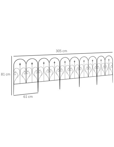 Outsunny Metal Garden Fence Panels, Decorative Outdoor Picket, Heart-shaped Scrollwork, Set of 5, Black 844-796V00BK