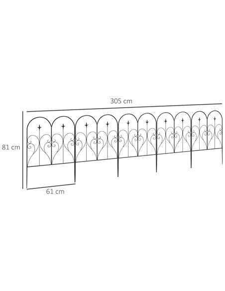 Outsunny Metal Garden Fence Panels, Decorative Outdoor Picket, Heart-shaped Scrollwork, Set of 5, Black 844-796V00BK - pic 66627 | FastDaddyshop