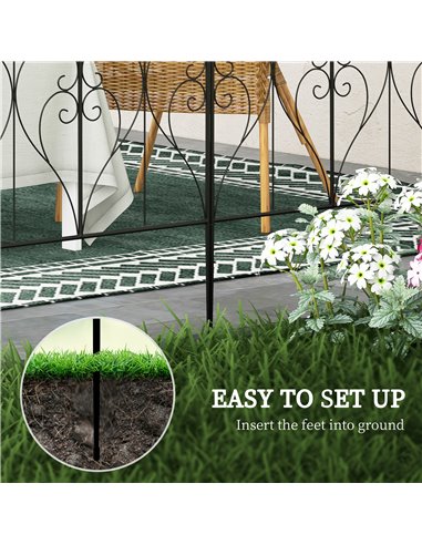 Outsunny Metal Garden Fence Panels, Decorative Outdoor Picket, Heart-shaped Scrollwork, Set of 5, Black 844-796V00BK