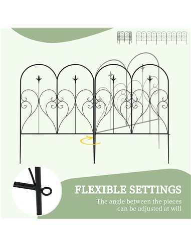 Outsunny Metal Garden Fence Panels, Decorative Outdoor Picket, Heart-shaped Scrollwork, Set of 5, Black 844-796V00BK