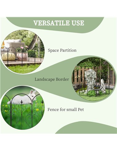 Outsunny Metal Garden Fence Panels, Decorative Outdoor Picket, Heart-shaped Scrollwork, Set of 5, Black 844-796V00BK