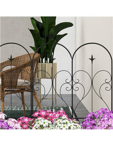 Outsunny Metal Garden Fence Panels, Decorative Outdoor Picket, Heart-shaped Scrollwork, Set of 5, Black 844-796V00BK