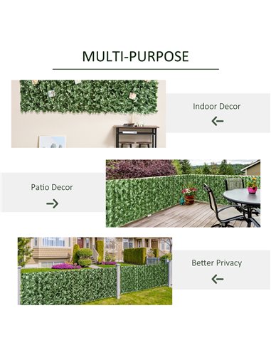 Outsunny 4-Piece Artificial Leaf Hedge Screen Privacy Fence Panel for Garden Outdoor Indoor Decor, Dark Green, 2.4M x 1M 844-P04