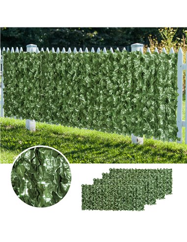 Outsunny 4-Piece Artificial Leaf Hedge Screen Privacy Fence Panel for Garden Outdoor Indoor Decor, Dark Green, 2.4M x 1M 844-P04