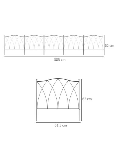 Outsunny Decorative Garden Fencing, 5PCs, Rustproof Metal Wire Picket Fence Panels, Landscape Edging, Animal Barrier, Black. 844