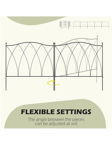 Outsunny Decorative Garden Fencing, 5PCs, Rustproof Metal Wire Picket Fence Panels, Landscape Edging, Animal Barrier, Black. 844