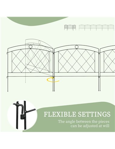 Outsunny Decorative Metal Garden Fence, Outdoor Picket Panels, Easy Install, Set of 6, Black 844-792V00BK