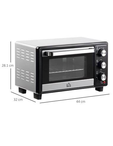 HOMCOM Convection Mini Oven, 16L Countertop Electric Grill, Toaster Oven with Adjustable Temperature, 60 Min Timer, Crumb Tray, 