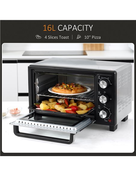 HOMCOM Convection Mini Oven, 16L Countertop Electric Grill, Toaster Oven with Adjustable Temperature, 60 Min Timer, Crumb Tray,  - pic 66700 | FastDaddyshop