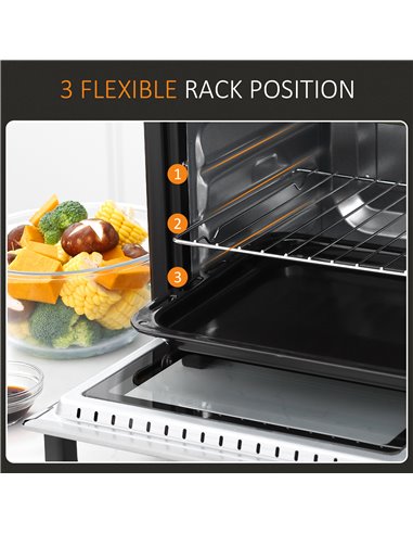 HOMCOM Convection Mini Oven, 16L Countertop Electric Grill, Toaster Oven with Adjustable Temperature, 60 Min Timer, Crumb Tray, 