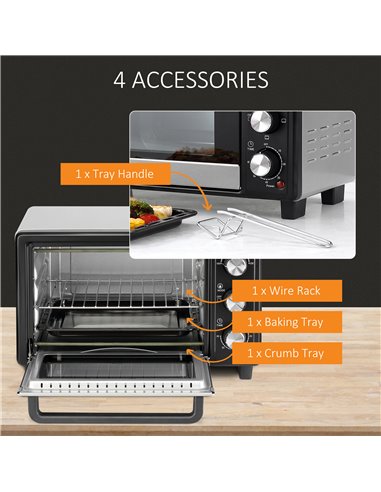 HOMCOM Convection Mini Oven, 16L Countertop Electric Grill, Toaster Oven with Adjustable Temperature, 60 Min Timer, Crumb Tray, 