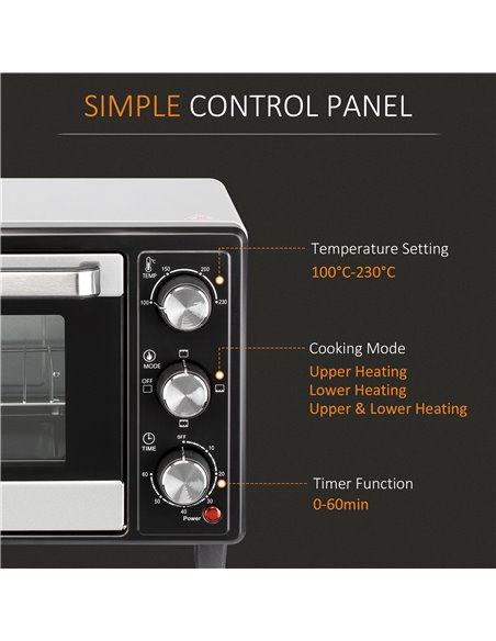 HOMCOM Convection Mini Oven, 16L Countertop Electric Grill, Toaster Oven with Adjustable Temperature, 60 Min Timer, Crumb Tray,  - pic 66703 | FastDaddyshop